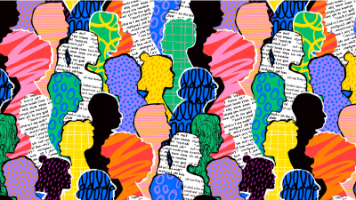 Multi coloured silhouettes of students