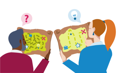 two people reading maps - one more complex than the other