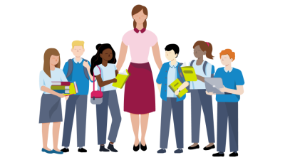 Teacher stood with a group of children