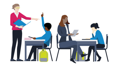 Teacher and assessor at desks with children