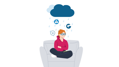 Child sat crossed legged on an armchair with a raincloud above